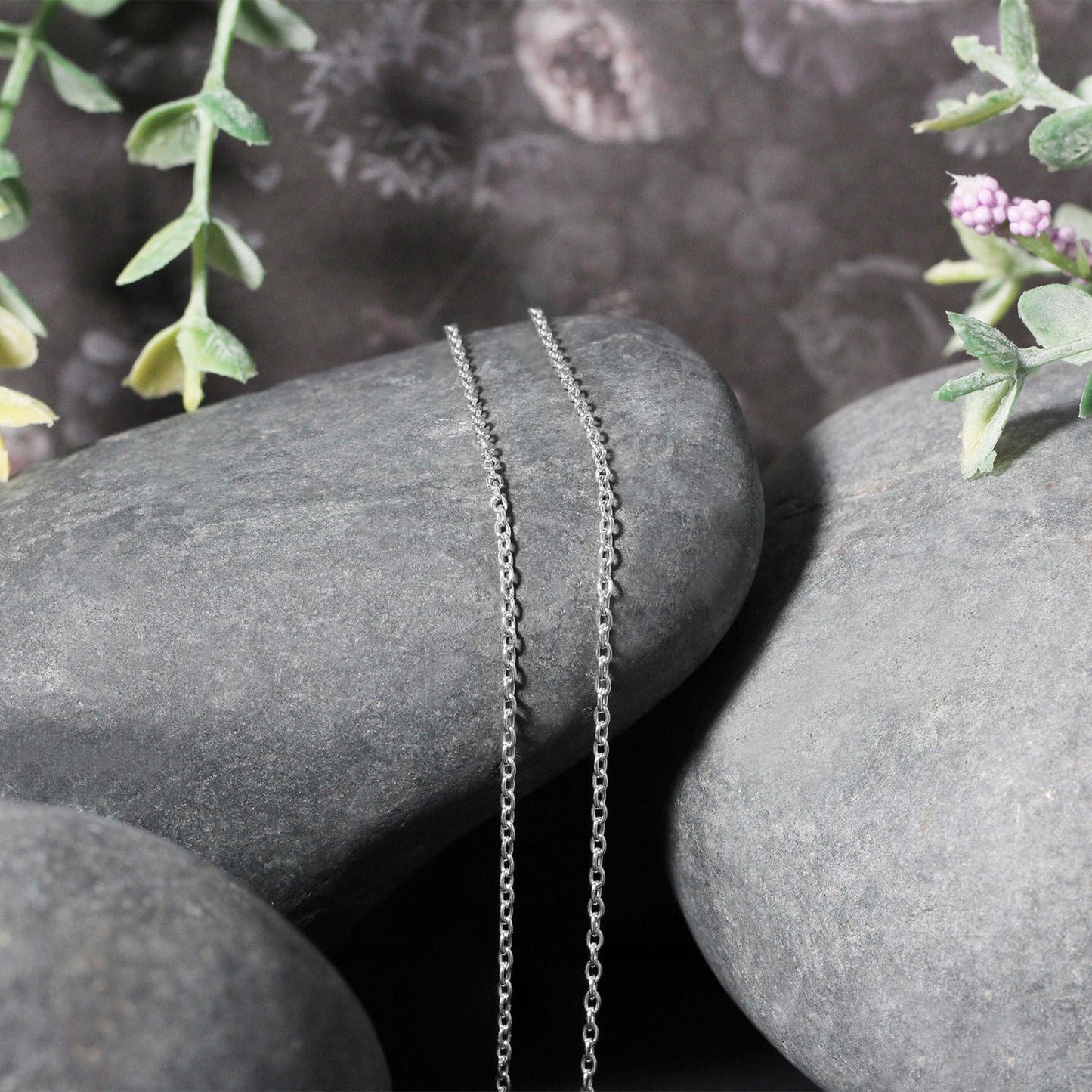 14k White Gold Oval Cable Link Chain (1.50 mm)